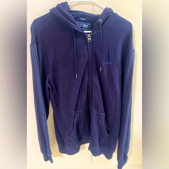 Armani Jeans Men’s Dark Blue Navy Hoodie size L two way zipper - Picture 1 of 10